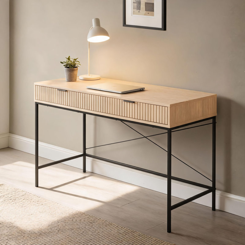 Wisbech 2 Drawer Oak Effect Metal Base Computer Desk