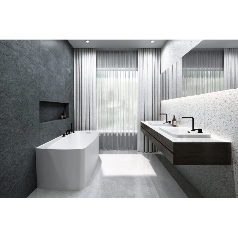 Lab 59.5'' L Freestanding Soaking Bathtub, White True High Gloss, Matte Black