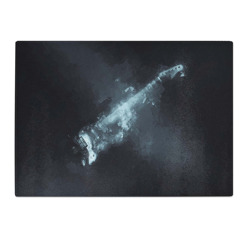 Tempered Glass Smokey Electric Guitar Chopping Board, 39 cm W x 28.5 cm L