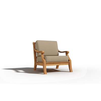 Fauteuil club d'extérieur en teck Elyon avec coussin en toile Sunbrella