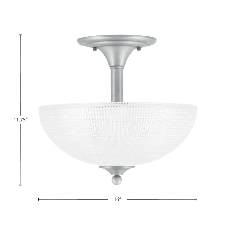 Xanthos semi-encastré 2 ampoules avec verre côtelé transparent de 13 po, Nickel brossé