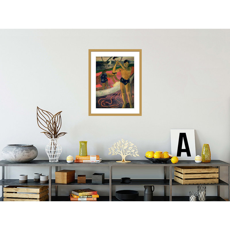 «The man with an hache» par Paul Gauguin - Impression sur toile encadrée, H 29,5 po x l 23,5 po