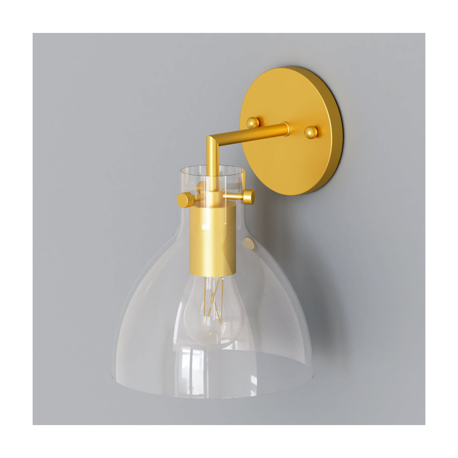 Martins Single Light Glass Dimmable Armed Sconce, Antique Gold
