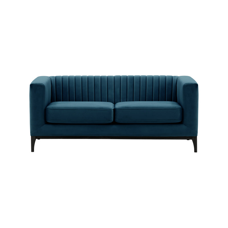 Buie Velvet Sofa, Dark Blue, Black