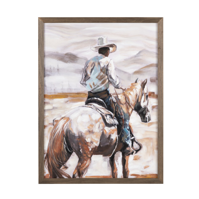 Horseback Cowboy & Horse Framed Canvas Wall Art
