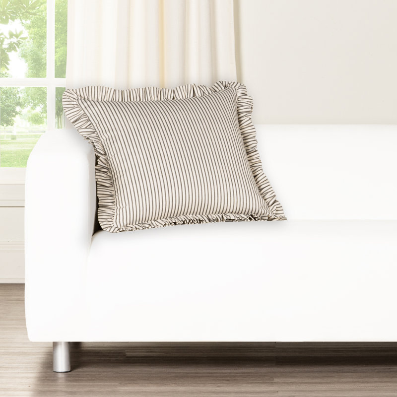 Birch Lane Ticking Stripe Ruffled Accent Pillow, Polyester, Black