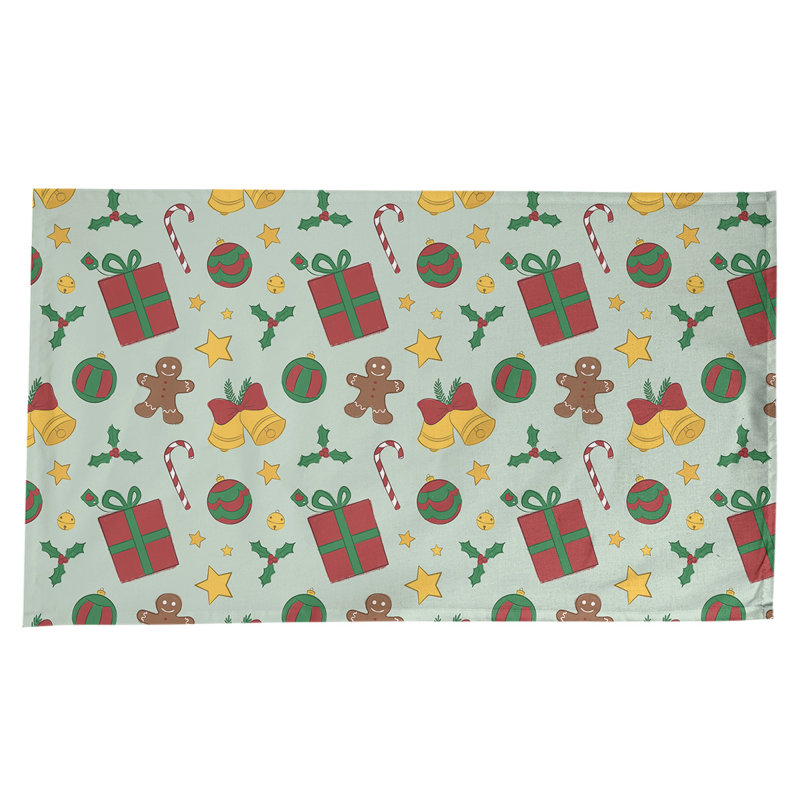 Festive Hol Tablecloth, 102" L x 58" W, Olive Green/Red/Yellow