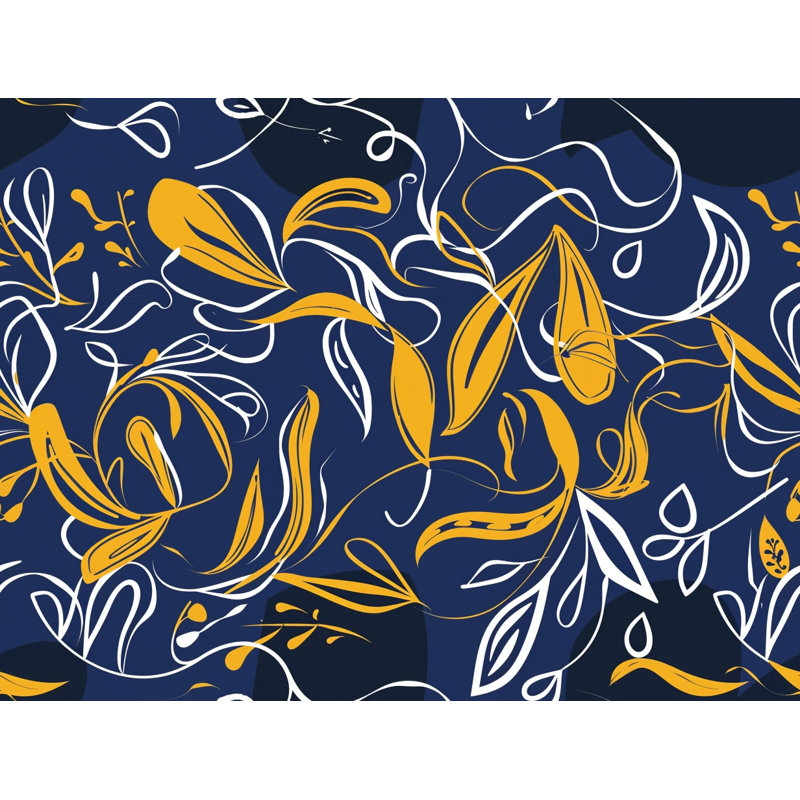 Navy Blossoms Illustration Fabric Tapestry, 68" H x 80" W