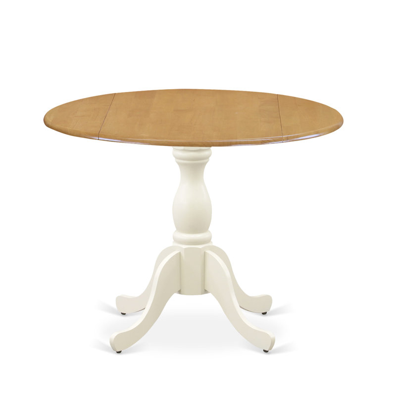 Table de salle à manger en bois avec abattants - plateau de table en chêne et finition piédestal en lin blanc, Blanc cassé