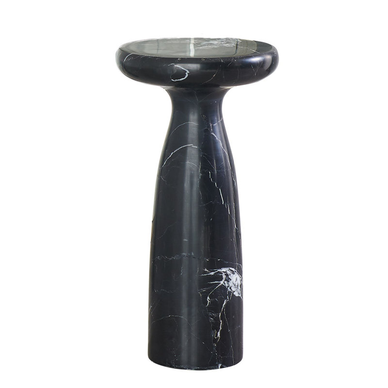 Black Marble Round Pedestal Table, 26"