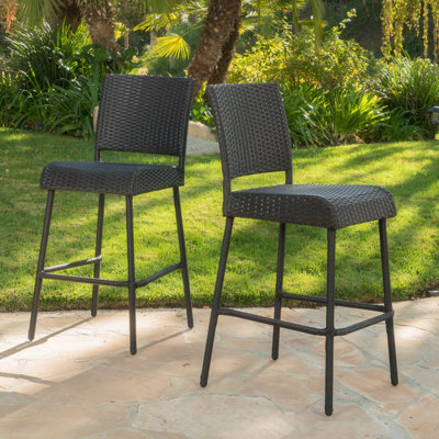 29" Outdoors PE Rattan Armless Barstools, Set Of 2