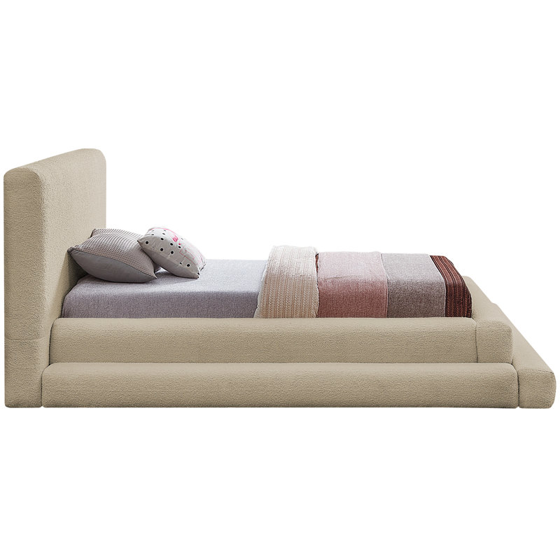 Hoffarth Upholstered Platform Bed, Beige Faux Shearling Teddy Fabric, Twin