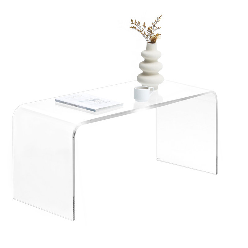 Table basse 39,25 po de long rectangulaire rectangulaire en acrylique de 15 mm d'épaisseur, transparente