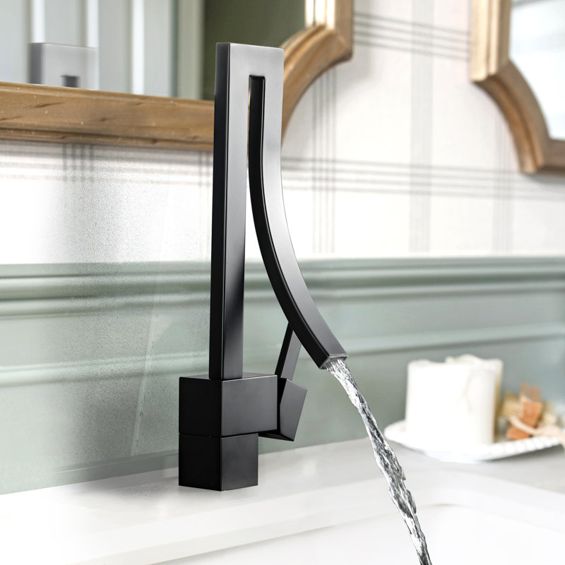 Robinet de lavabo de salle de bain à un trou noir mat avec ensemble de drain optionnel, Système de drainage non compris