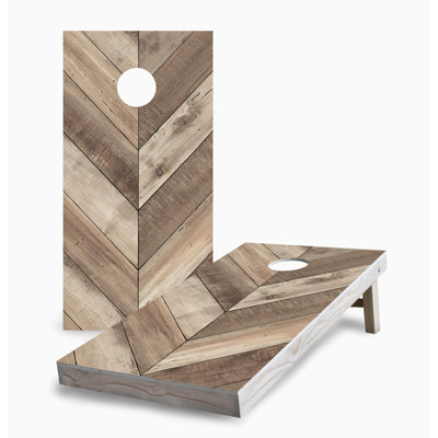 Diagonal Wood Plank Corn Hole Board Set With LED Lights