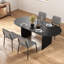 Ensemble de salle à manger ovale, table de salle à manger 70 po et chaises rembourrées en lin-2065034680-2065034683-2065034676