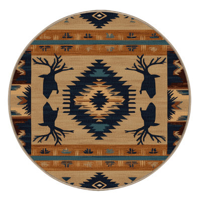 Washable Deer Southwestern Area Rug
