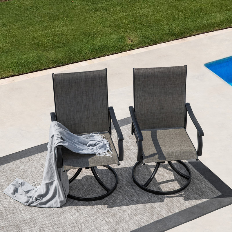 Fauteuil de salle à manger pivotant extérieur avec polyester recouvert de PVC respirant amélioré (ensemble de 2), brun