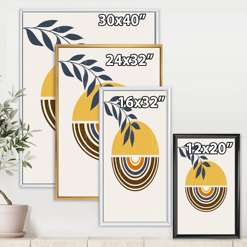 «Abstract Sun Moon Leaves III», impression sur toile, H 32 po x l 16 po x P 1 po, Toile avec cadre noir