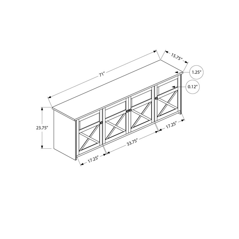 Meuble télé console de 72 pouces, stratifié chêne blanchi et noyer foncé, style transitionnel