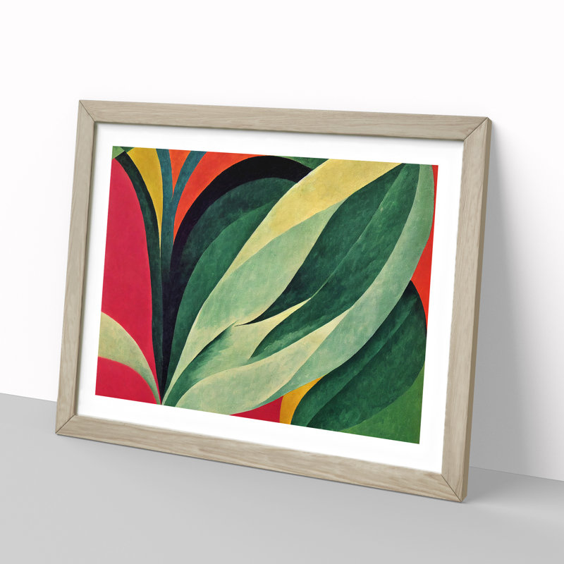 Bold Leaf Abstract - Single Picture Frame Painting, Oak Framed, 46cm H x 64cm W x 2cm D