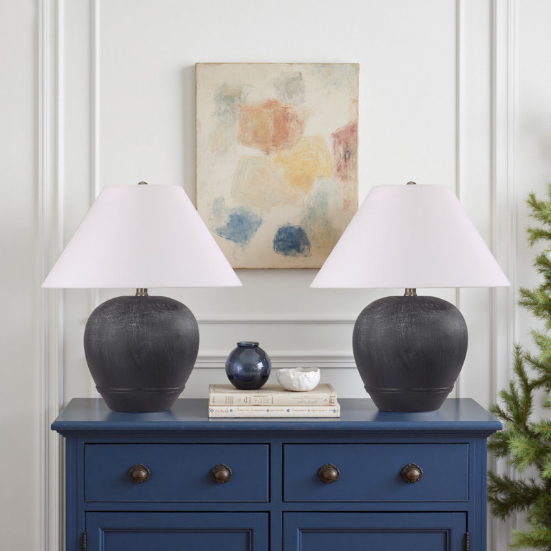 Ceramic Table Lamp, 54cm H x 46cm W x 46cm D, Matte Black