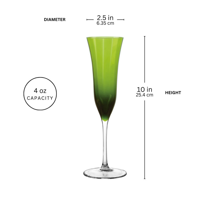 Meridian 4 oz. Crystal Flute Champagne Glasses, Green