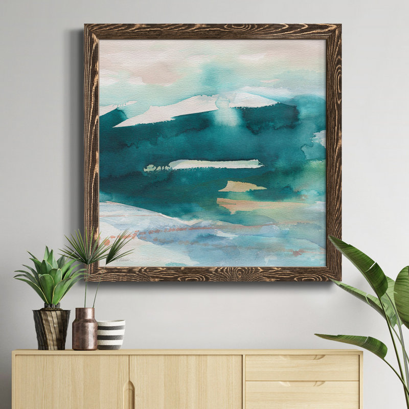 Palmier II - peinture sur toile encadrée, Cadre noyer, H 17 po x l 17 po x P 1,5 po
