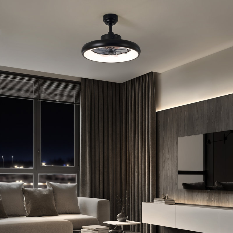 Harte 20" Modern Contemporary 6-Speed Metal Mobile-App/Remote-Controlled Dimmable Smart Integrated LED Ceiling Fan, Black