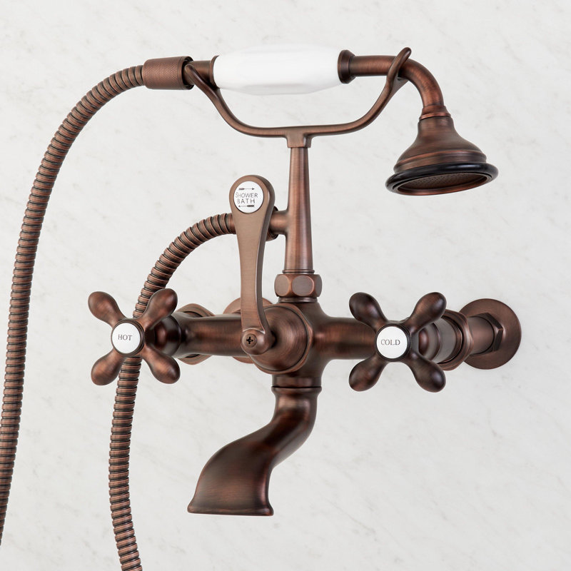 Robinet de baignoire mural style téléphone avec poignées en croix, Bronze huilé