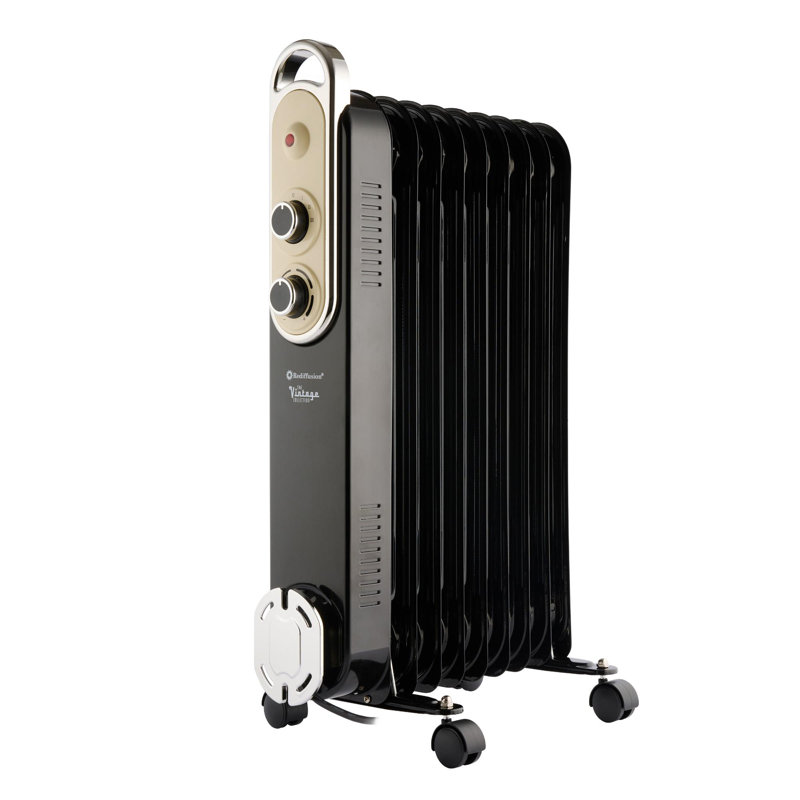 Rediffusion Vintage 2000w 9 Fin Oil Filled Radiator, Black