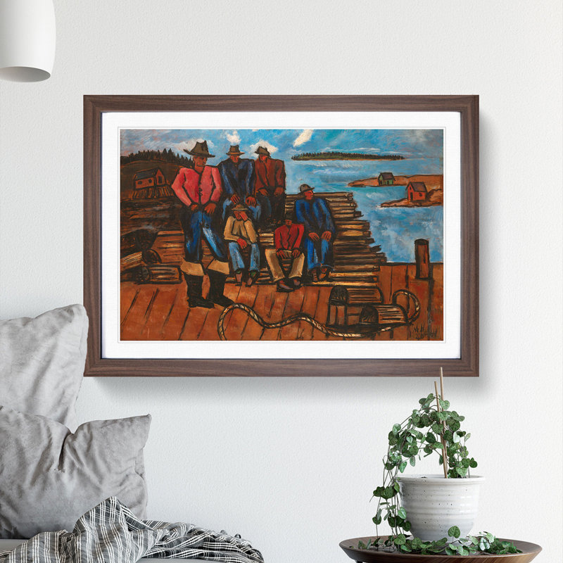Lobster Fishermen by Marsden Hartley - Picture Frame Painting, Walnut Framed, 27cm H x 36cm W x 2cm D
