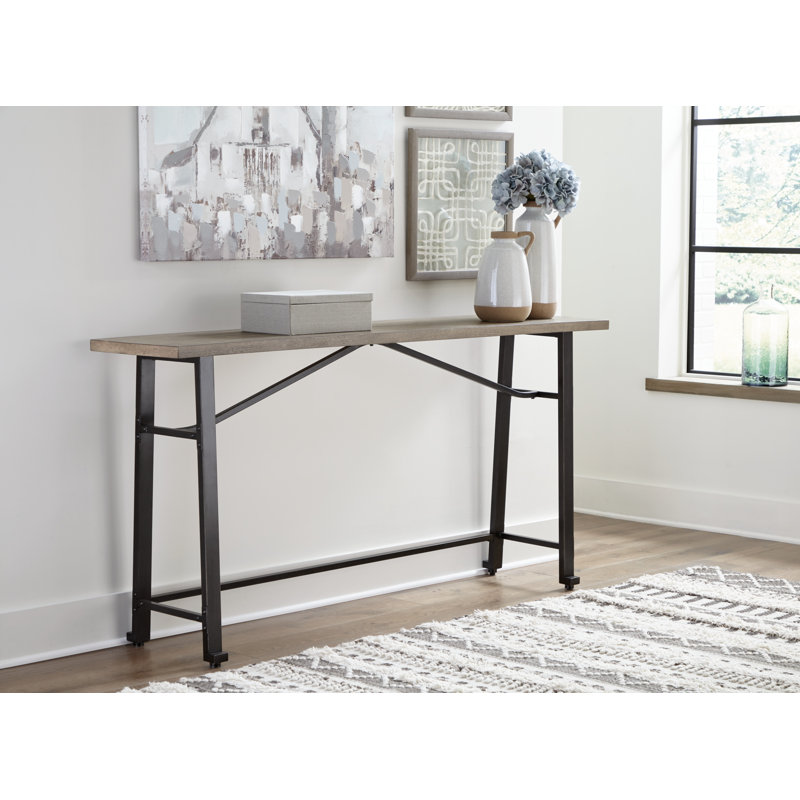 Transitional 72" Reclaimed Wood and Iron-tone Long Counter Table