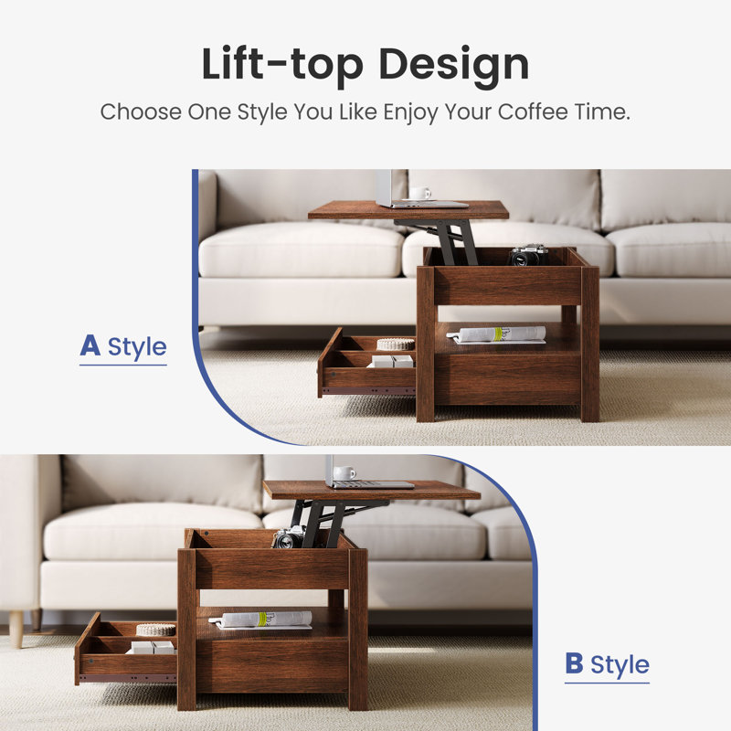 Coffee Table with Storage, Lift Top Coffee Table for Living Room, Espresso, 18.2" H x 39.4" W x 19.7" D