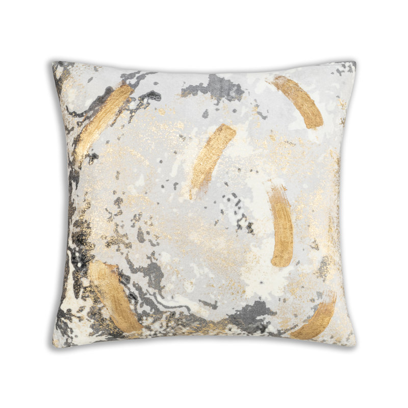 Lahana Square Velvet Pillow Cover & Insert, Ivory & Grey