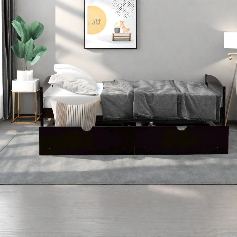 Lit plateforme simple avec rangement, bois de pin, espresso