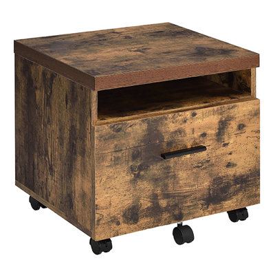 1 Filing Cabinet In Rustic Weathered Oak And Black - Office Use With Open Compartment Mobility, 18.5" X 19.5" 16.5 & 1 Drawer, Design For Office, Conv