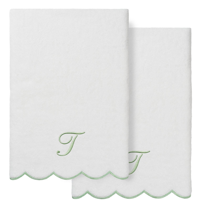 Ensemble de serviettes de bain personnalisées 100% coton turque 2 pièces Linum Home Textiles ADORNIA, T, Blanc/vert