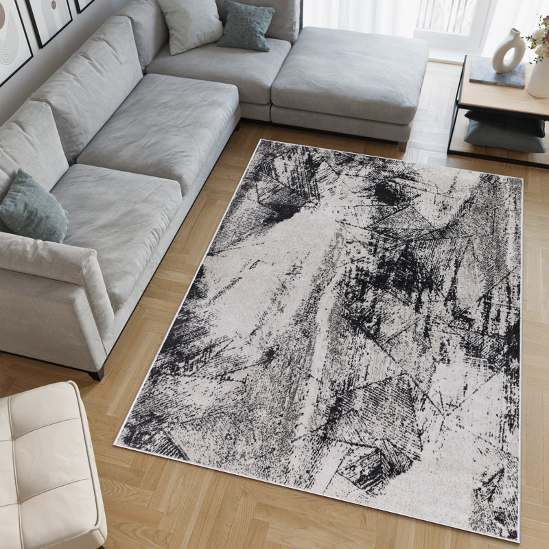 Machine Washable Cooper Ivory/Charcoal Rug, Rectangle 7'10" x 10'