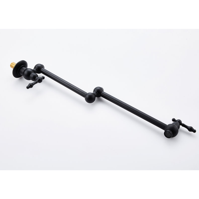 Wall Mount Folding Kitchen Faucet In Matte Black, 360 Swivel, Double Handles For Precise Flow Control, Brass Material, Corrosion Surface Black Pot Filler Mount, Arm Easy Organization, Consistent