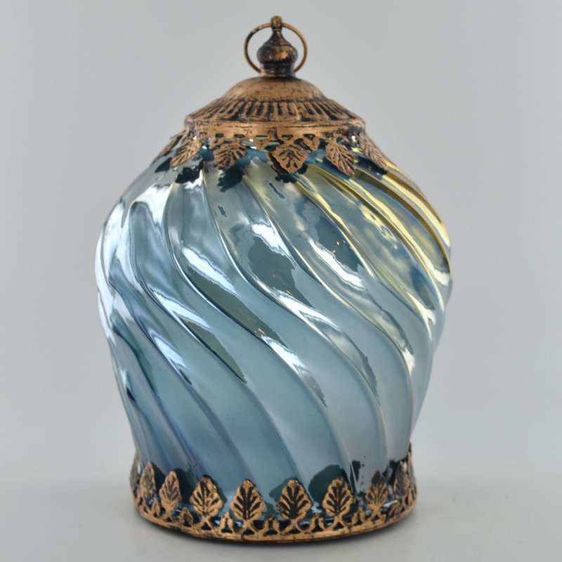 Blue LED Lanterns Twisted Iridescent Moroccan Style Lantern