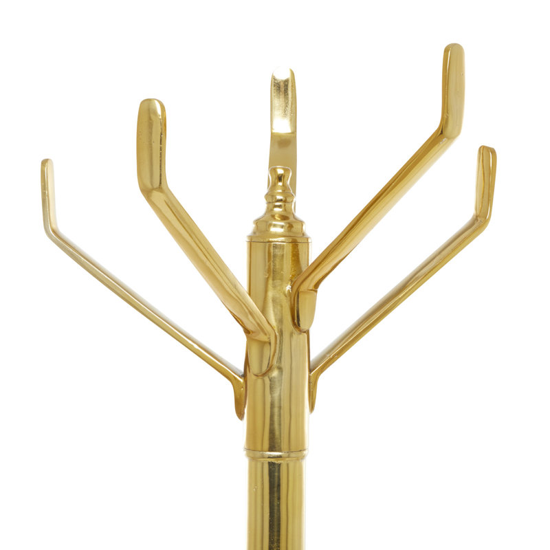 Aluminium Freestanding 5 - Hook Coat Rack, Gold