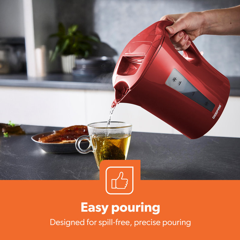 GEEPAS Electric Kettle 1.7L Cordless Fast Boil Jug Kettle Boil Dry Protection & Auto Shut Off 2200W, Red