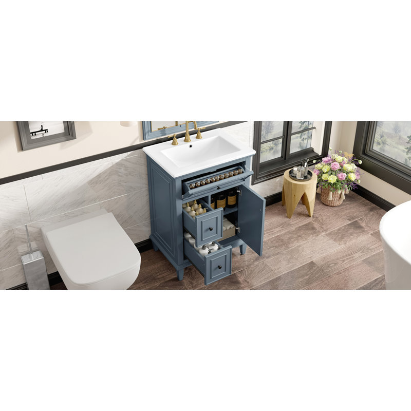 Meuble-lavabo 24 po avec lavabo, Bleu gris