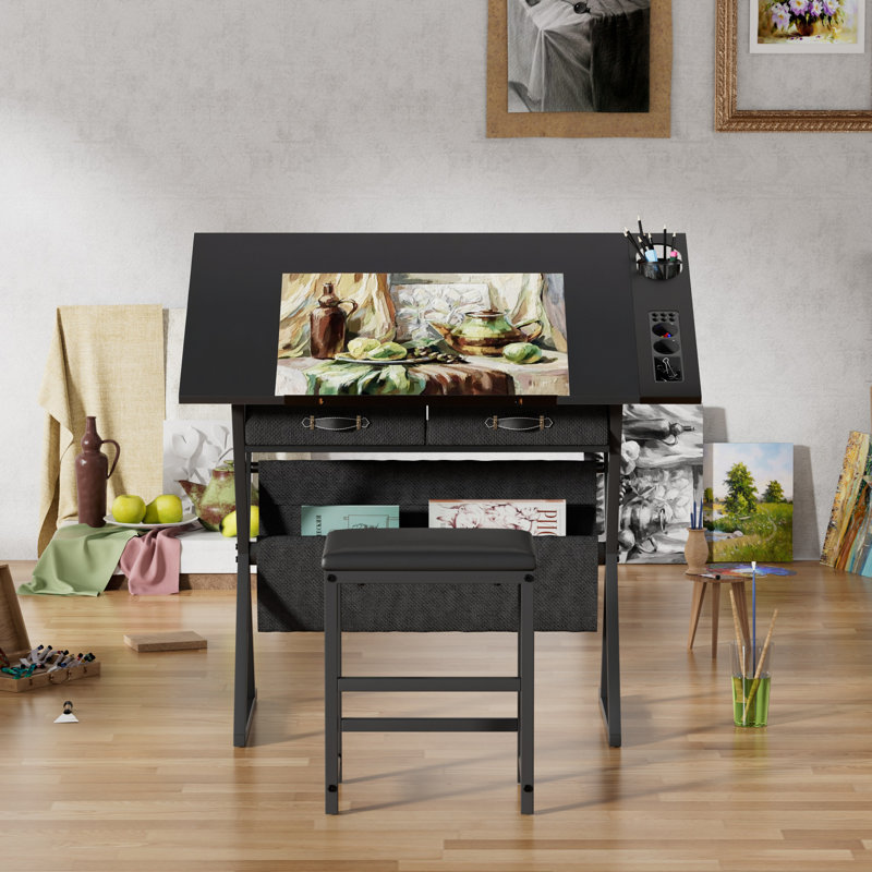 Bureau de dessin avec tabouret Yumisani, Noir