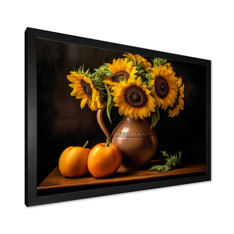 Tournesol doré nature morte II, H 16 po x l 32 po x P 1 po, Cadre photo noir