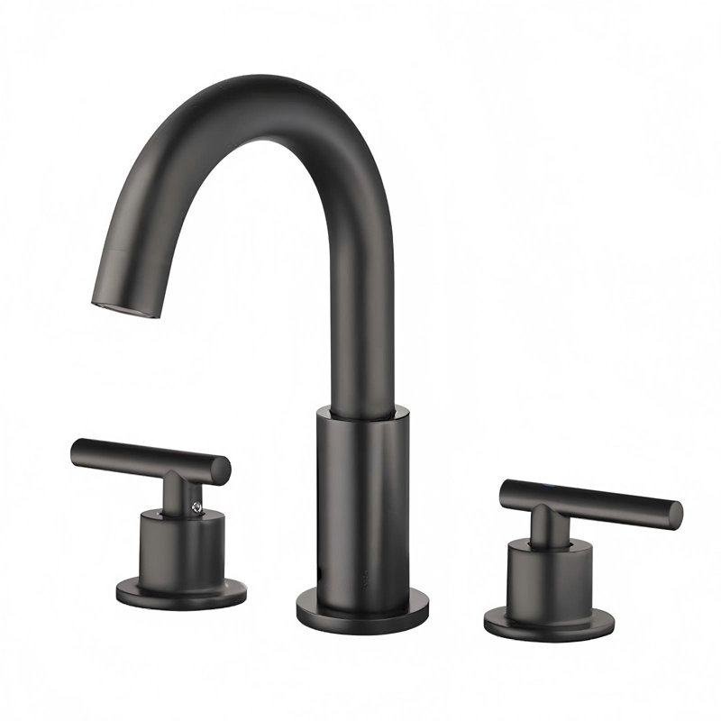 Modern 8 In. Widespread Double Handle Bathroom Faucet 3-Holes With Pop-Up Drain Assembly, Matte Black