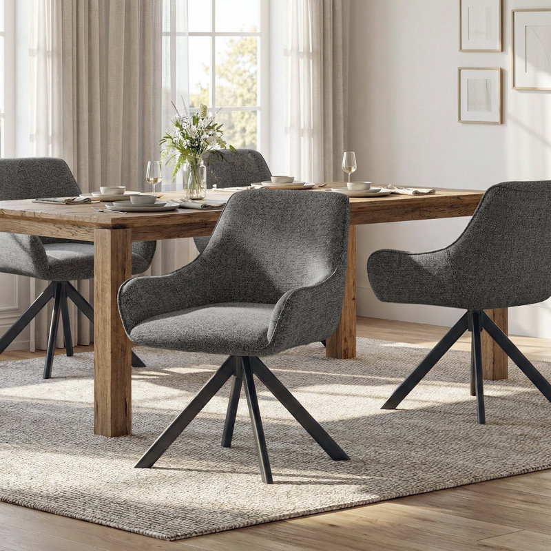 Gefjun 46cm H Upholstered Metal Upholstered Back Armchair, Grey Chenille