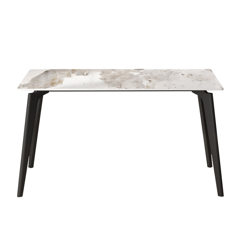 55.12" Modern Artificial Stone Straight Edge Black Metal Leg Dining Table-Can Accommodate 6 People(Dining Table Only)