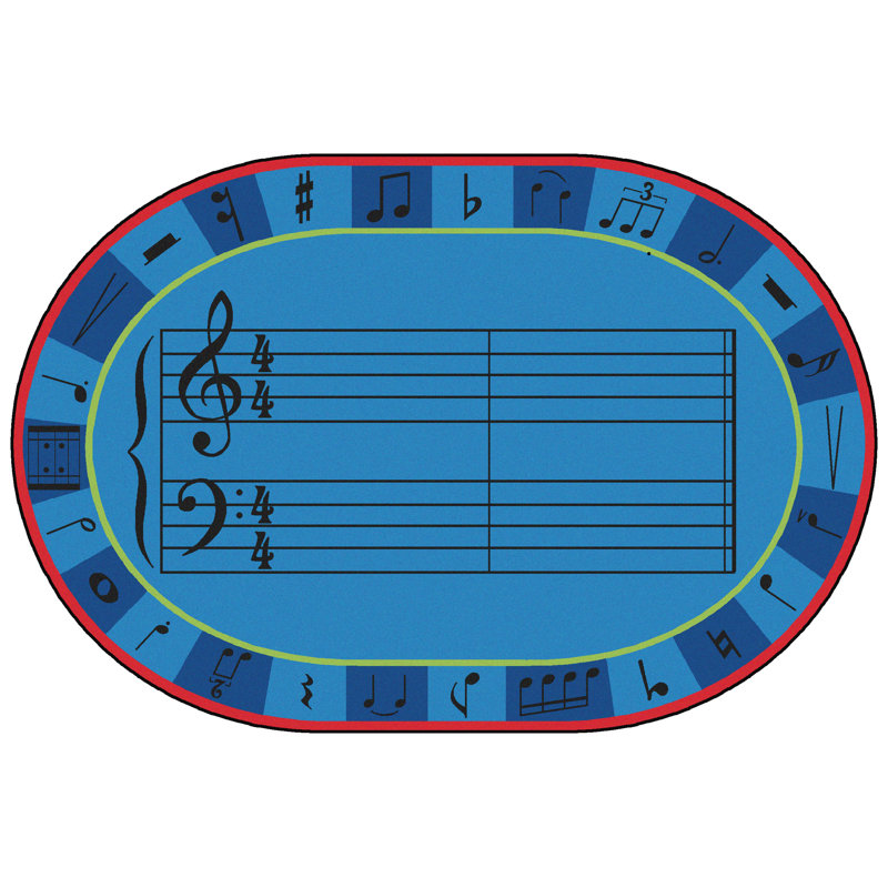 A-Sharp Music & Education Oval 6' x 9' Blue Synthetic Area Rug for Kids